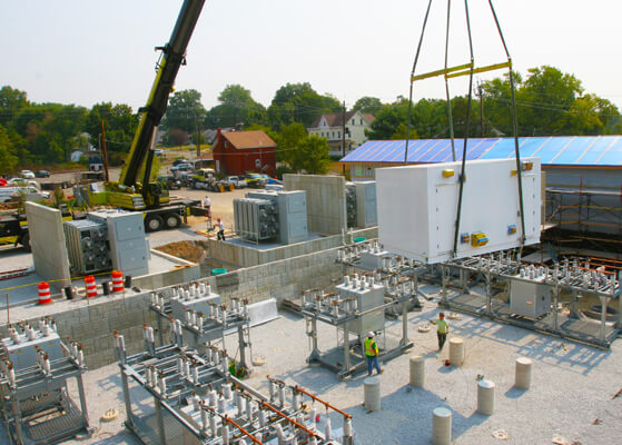 Aerial view of the construction phase during the Borough of Milltown's substation project