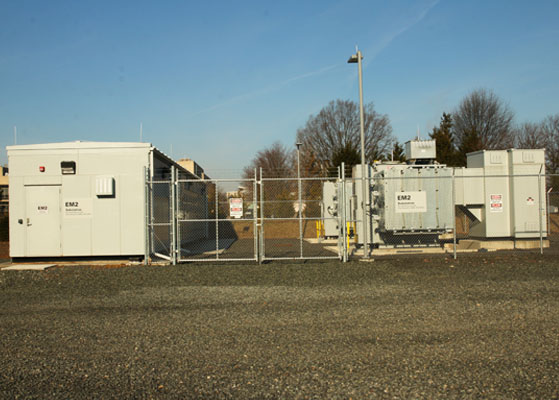 View of the exterior electrical system at the Merck Pharmaceutical facility
