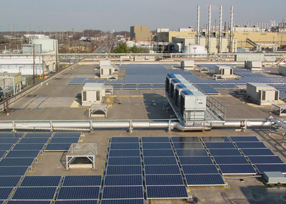 Aerial view of the solar panels installed at Merck's Rahway campus
